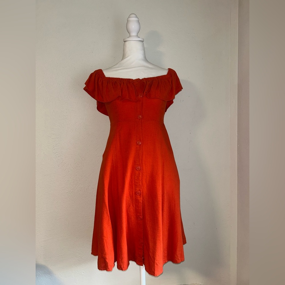 Forever 21 Vibrant Orange Button-Down Midi Dress